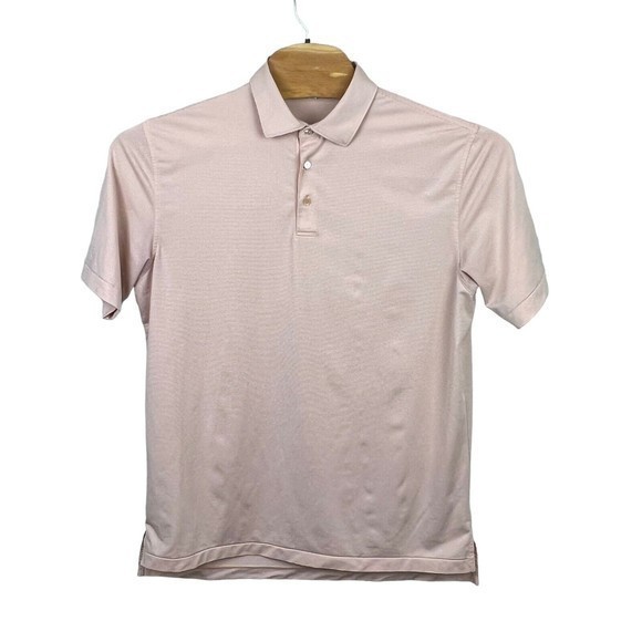 Peter Millar Mens Peach White Striped Collared Short‎ Sleeve Polo Shirt Large - Picture 1 of 5